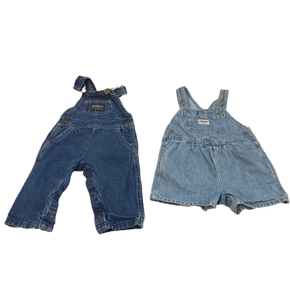 OshKosh Bundle Baby 6-9M Denim Overall Shorts  Vtg Baby 3-6 Month Overalls Pants